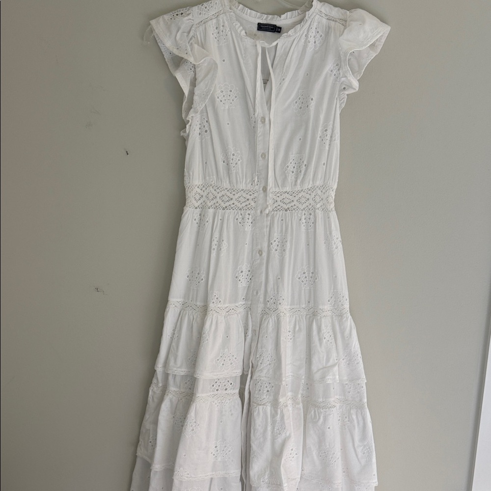 Vineyard Vines White Eyelet Midi Dress with Crochet Waist